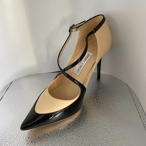 Jimmy Choo Nude & Black Patent Leather Heels Size 36.5